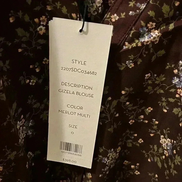 NWT VERONICA BEARD GIZELA FLORAL SILK BLEND BLOUSE TOP MERLOT 0 - Picture 8 of 8